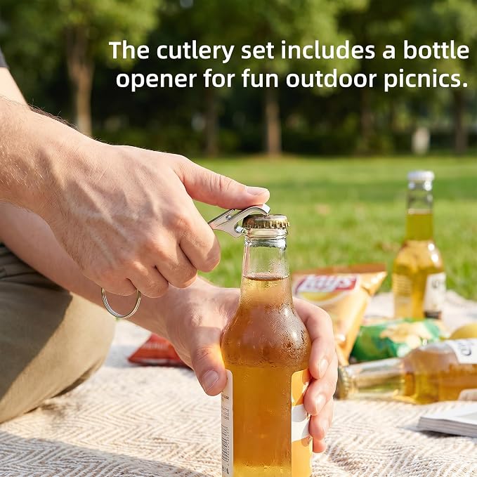 6 Pcs Portable Utensils Set Case Stainless Steel Travel Cutlery Flatware | Portable Cutlery Set, Fork Knife Spoon Chopsticks Silverware for Lunch Box Travel Camping Picnic, Dishwasher Safe Easy Clean