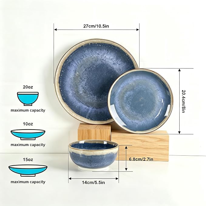 Sweejar 12 Pieces Ceramic Dinnerware Sets for 4, Periwinkle Purple | Gradient Glaze Plates and Bowls Set, Microwave & Dishwasher Safe, Stackable Dish Set, Scratch Resistant Dishware Sets
