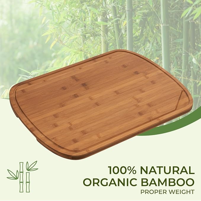 Bamboo Cutting Board For Kitchen, 30"L x 22"W x 1"H, Extra Large Butcher Block Chopping Board with Deep Juice Grooves & Back Inner Handle, Large Charcuterie Board - Carbonized