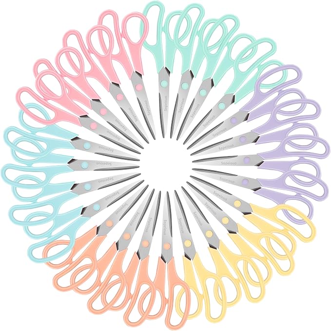 24 Pack 8” Scissors, Sharp Stainless Steel Comfort Grip for Everyday Use | Right/Left Hand, All Purpose Scissor for Office Home School Craft Sewing Fabric Supplies, High/Middle School Student Teacher