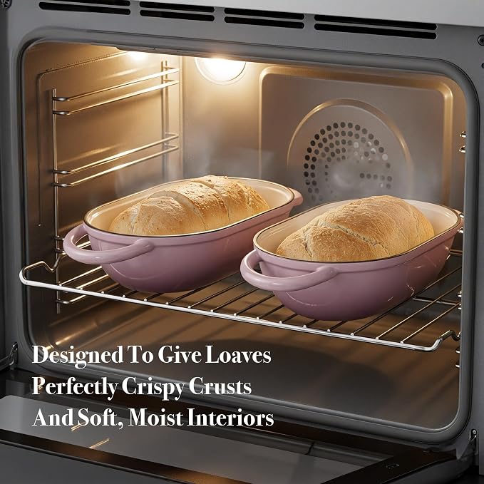 2 QT Oval Dutch Oven for Bread Baking,Enamelled Cast Iron Bread Oven for Sourdough, Sourdough Loaf Pan with Lid, Heavy-Duty Non Stick Bread Pan for Homemade Bread Baking, Pink