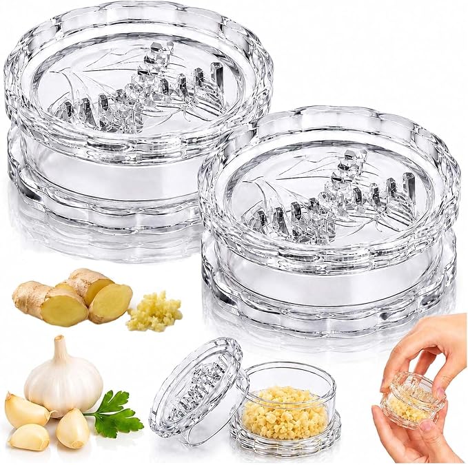 2PCS Clear Manual Garlic Twister and Ginger Mincer Tool, Manual Garlic Press and Mincer, Garlic Crusher, Garlic Grinder, Compact Garlic Mincer Tool, Ginger, Herbs (White-2PC)