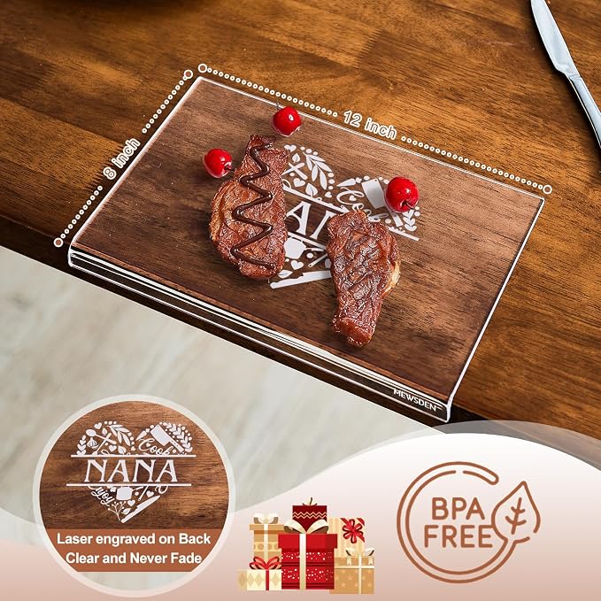 Nana Birthday Gifts from Grandchildren - Engraved Acrylic Cutting Board with Counter Lip, Clear Countertop Protector Cooking Gift for Nana Christmas Grandparent Day Presents Aesthetic Kitchen Decor