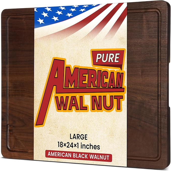 Heimlove Walnut Wood Cutting Board for Kitchen, 24"x18" Reversible Wooden Chopping Board with Deep Juice Grooves and Handles, Natural Walnut Wood Cutting Board for Chopping, Cheese, Vegetables