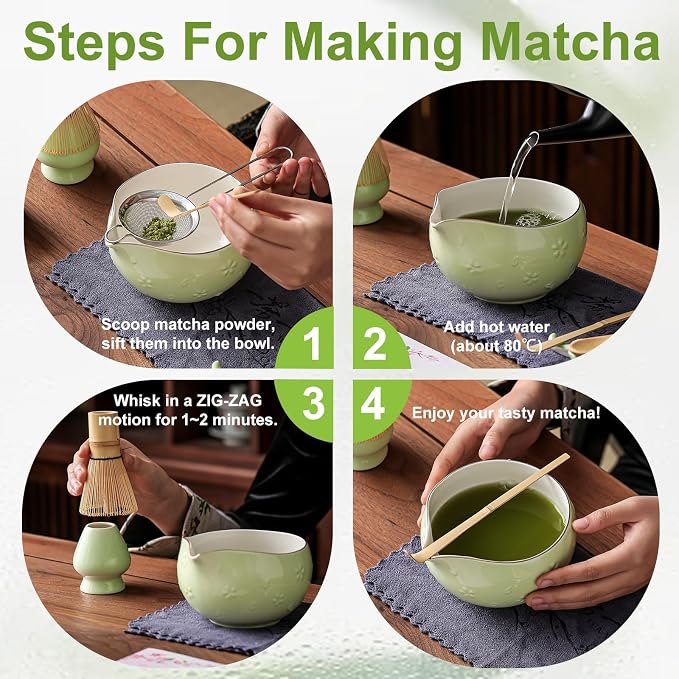 Clay&Fire Matcha Whisk, Handcrafted Bamboo Whisk for Matcha Powder (Light green)