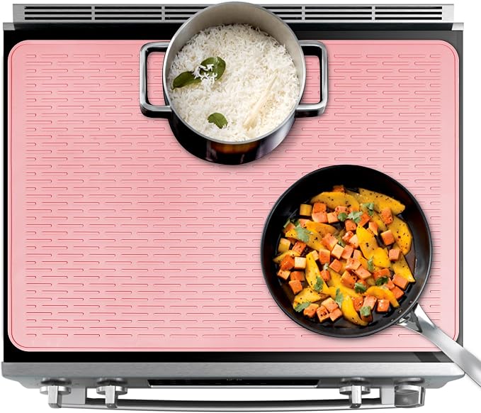 Stove Top Cover for Electric Stove - Food Grade Ceramic Stove top Cover, Silicone XXL Dish Drying Mat, Glass Cooktop Covers, Flat RV Range top Mats (Pink,28x20)
