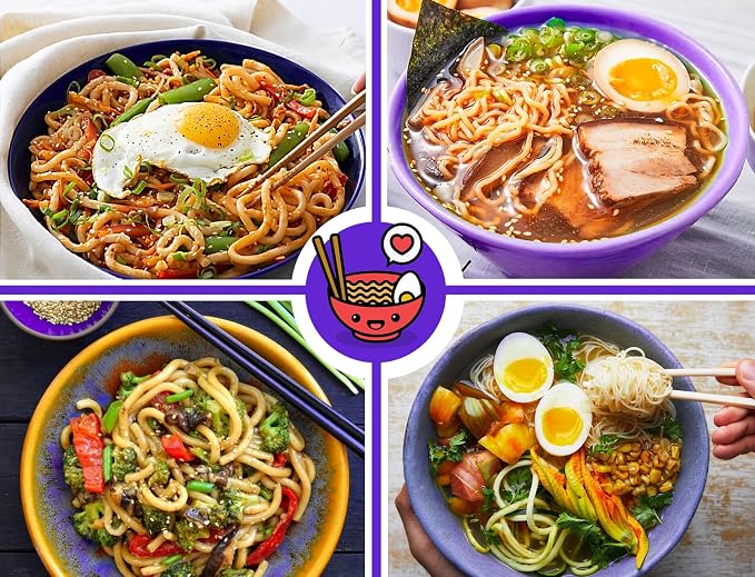 Unbreakable Ramen Bowl Set with Chopsticks and Spoon: 2 large Japanese Style Melamine Ramen Bowls (2 Bowl Set, Purple-Black)