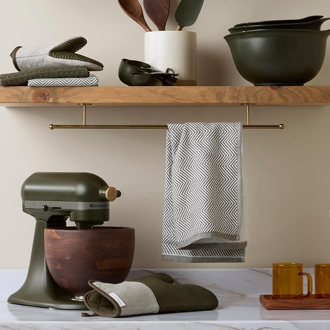 KITCHENAID® Evergreen Design Series Herringbone Ribbed Soft Silicone Mini Oven Mitts 2-Pack Set, Heat Resistant up to 500°F, Flexible & Waterproof, Deep Forest Green, 5.5"x9"