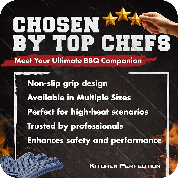KITCHEN PERFECTION Silicone Smoker BBQ Gloves - Heat Resistant Oven Mitts | Waterproof, 5-Finger Design For A Better Grip, for Pitmasters, Meat Smoking, Grilling, Cooking, Frying Turkey | Grill Gift