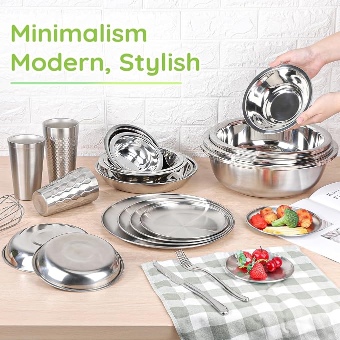 304(18/8) Stainless Steel Mixing Bowls for Kitchen, 2 Pack 8.7" 34.88 fl.oz Metal Mixing Bowls Set Stackable for Baking Serving Cooking Food Prep Storage Dishwasher Safe Lightweight