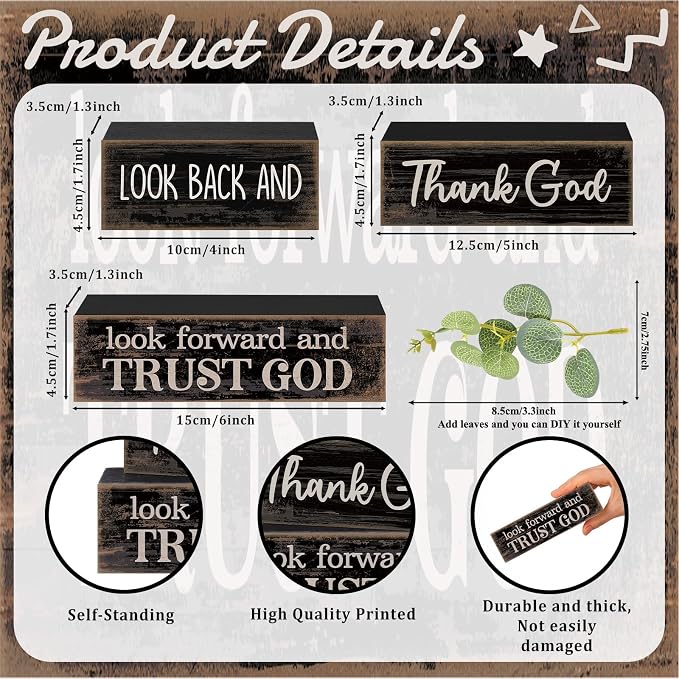 Lineshading 4 Pcs Christian Wooden Block Signs Farmhouse Centerpiece | Rustic Tiered Tray Decor with Bible Verse, Religious Home Signs for Tables, Faith-inspired Wood Blocks Gift