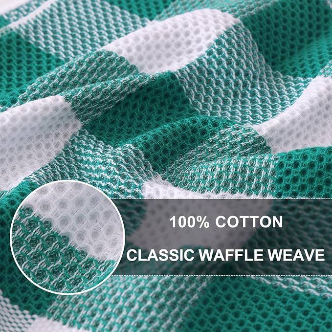 Homaxy Kitchen Towels and Dishcloths Set, Set of 8, White & Teal | Bulk Cotton Waffle Weave Check Plaid Kitchen Towels, Super Soft and Absorbent Dish Cloths, 12 x 12 and 13 x 28 Inches