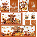 Fourluoo 10 Pcs Fall Highland Cow Kitchen Decor Set | Rugs Towels Oven Mitts and Pot Holders Set, Fall Farmhouse Kitchen Decor Set, for Cooking Baking Grilling Gift