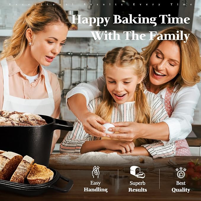 Cast Iron Sourdough Loaf Pan with Lid, Oval Dutch Oven for Bread Baking | Pre-Seasoned Sourdough Baking Supplies Kit, Cast Iron Dutch Oven for Homemade Bread, Sourdough Bread Pan