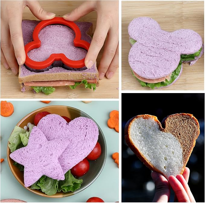 Elfkitwang Sandwich Cookie Cutters Set, Dinosaur,Heart,Star,Mouse,Sandwich Knife Cookie Knife Vegetable Cutter Food Grade Cookie Mould.(12Pcs)