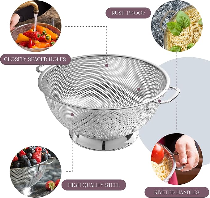 Bellemain Stainless Steel Colander for Kitchen, 3 & 5 Qt Strainers