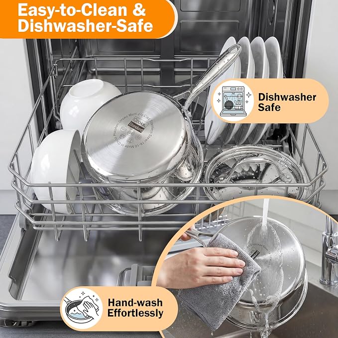 Cooks Standard Multi-Ply Clad 3 Quart Stainless Steel Saucepan with Lid, Kitchen Induction Cooking Sauce Pot Pan, Dishwasher & Oven Safe, Compatible with All Cooktops