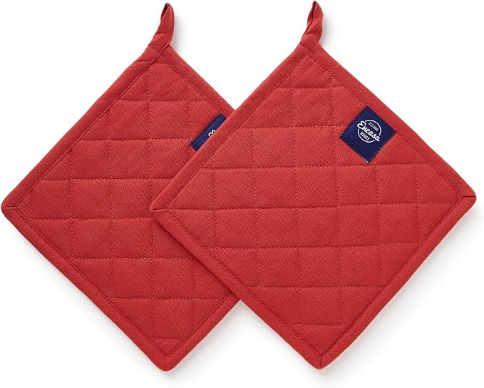 Encasa XO Pot Holders, Quilted Kitchen Hot Pads 8"x8" | Mango, 100% Cotton | Heat Resistant | Hanging Loop | Multipurpose Trivets | Machine Washable | Set of 2
