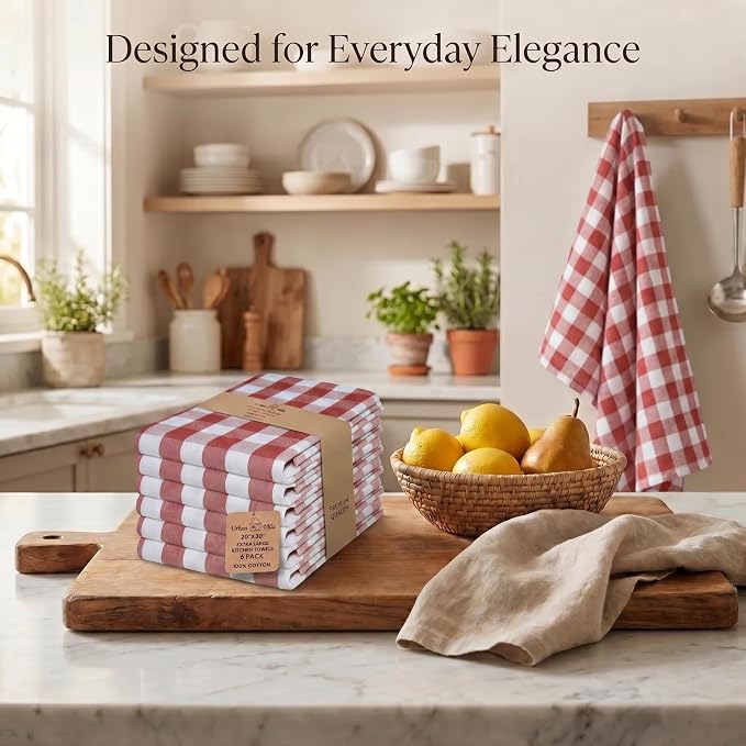Urban Villa Kitchen Towels Cotton Dish Towels 20”x30” (Set of 6) Rust