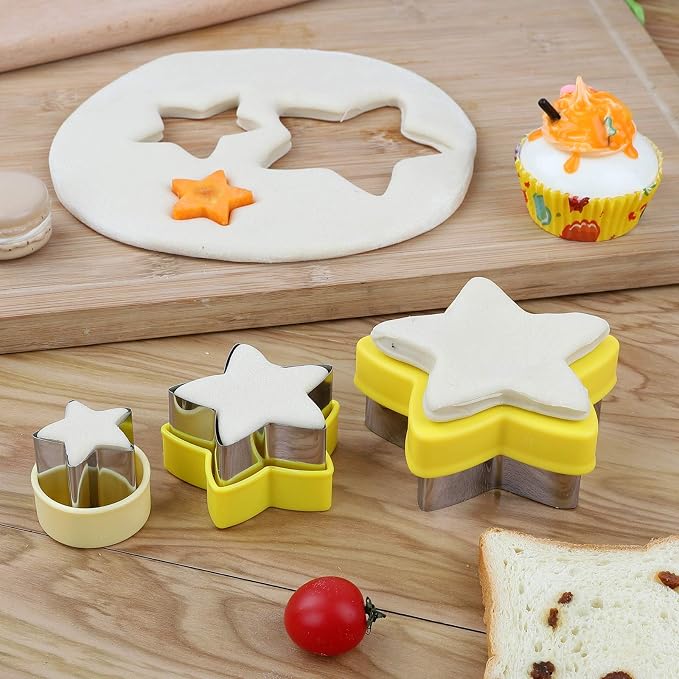 Stainless Steel Star Cookie Cutters, Mini to Large Sizes, Five-pointed Star & Vegetable Shapes Set for Kids