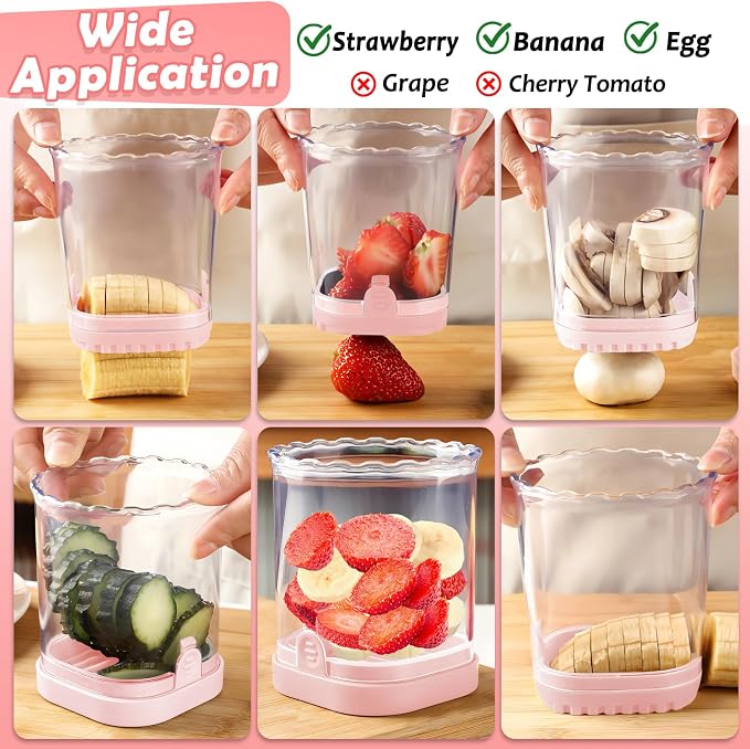 Creative Strawberry Slicer, Detachable Cutter with Push Plate (Pink)