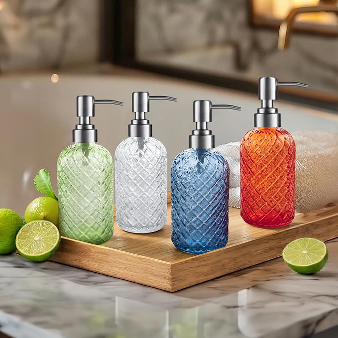 Kaishun Refillable Glass Soap Dispenser (2PC) for Hand Soap & Lotion, Blue