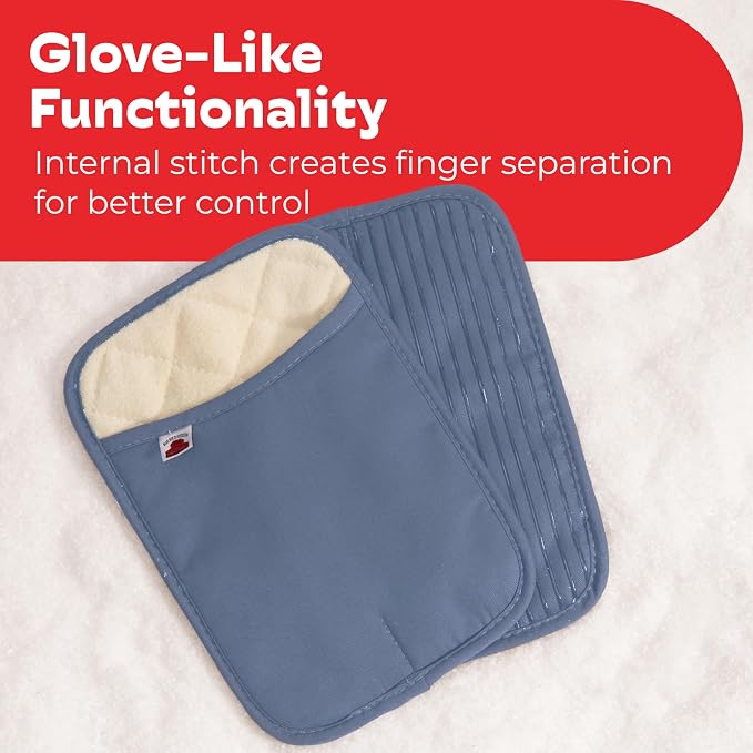 Silicone Pot Holders - Set of 2 Blue Denim - 10x3 - Heat Resistant to 536°F / 280°C, Kitchen Protectors, Hot Pans, Baking, Professional Grade Cooking Mitts