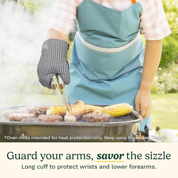 Cuisinart Heritage Kitchen Oven Mitts, Heat-Resistant, 2-Pack, 7"x13" | Non-slip neoprene palm grips up to 350°F, long cuff shields forearms, hang loop for storage, handles cast iron and grilling