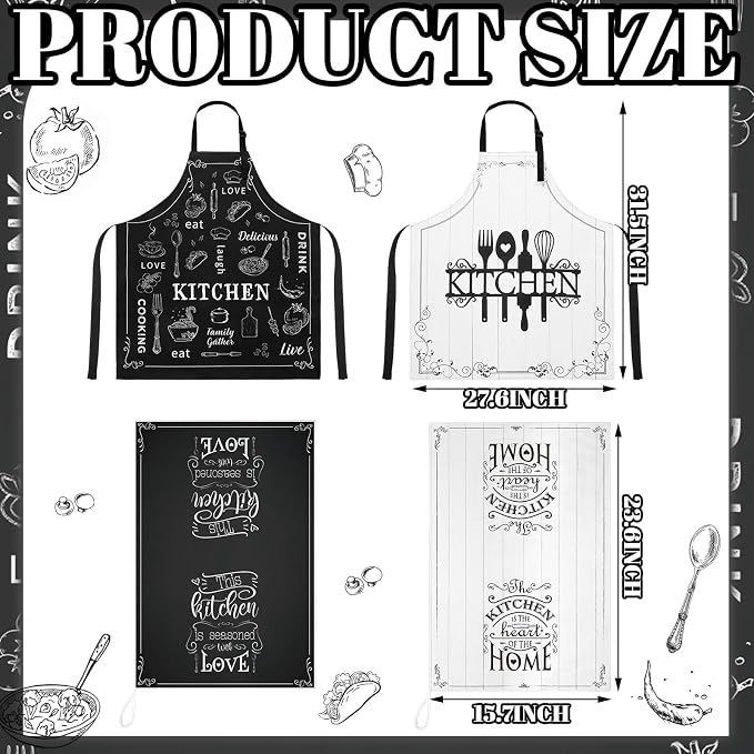 13 Pcs Christmas Kitchen Sets Christmas Aprons Oven Mitts and Pot Holders Dish Towels Wooden Spoons for Xmas Gifts(Black White, Kitchen)