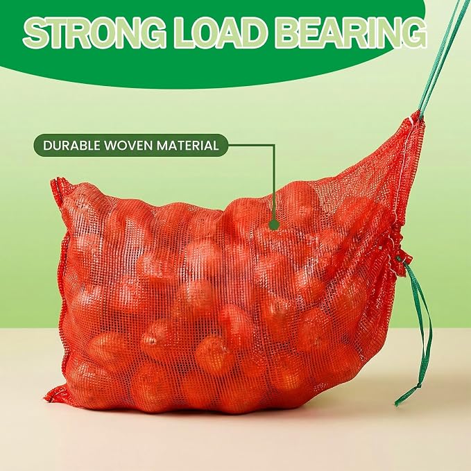 25 Pack 33 LB Mesh Onion Bags,14'' x 20'' Onion Produce Storage Bag,Reusable Breathable Vegetable Storage Net Bags with Drawstring for Onions Vegetables Potatoes Citrus Crawfish