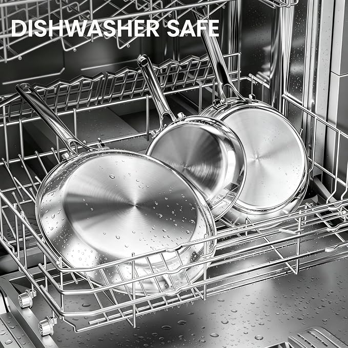 COOKER KING 12 Inch Stainless Steel Frying Pan, Large Skillet,Induction Pan | Rivetless & Non-Toxic, Fast & Even Heating, Oven & Dishwasher Safe, Metal Utensil Safe, Perfect for Cooking for Family