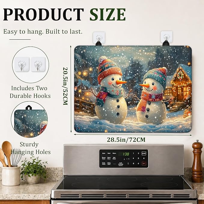 Cute Snowman Stove Top Cover Glass Cooktop Heat Resistant Cover,Christmas Ceramic Stove Top Covers Mat Prevents Scratching Stoves/Counter/Washer Protector,28.5x20.5 in
