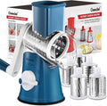 Geedel Rotary Cheese Grater Hand Crank, Cheese Shredder Vegetable Slicer | 5 Blades, 430 Stainless Steel, 12x Fast Cutting, Strong Suction Base, No BPA, Dishwasher Safe, for Cheese, Veggie, Nut