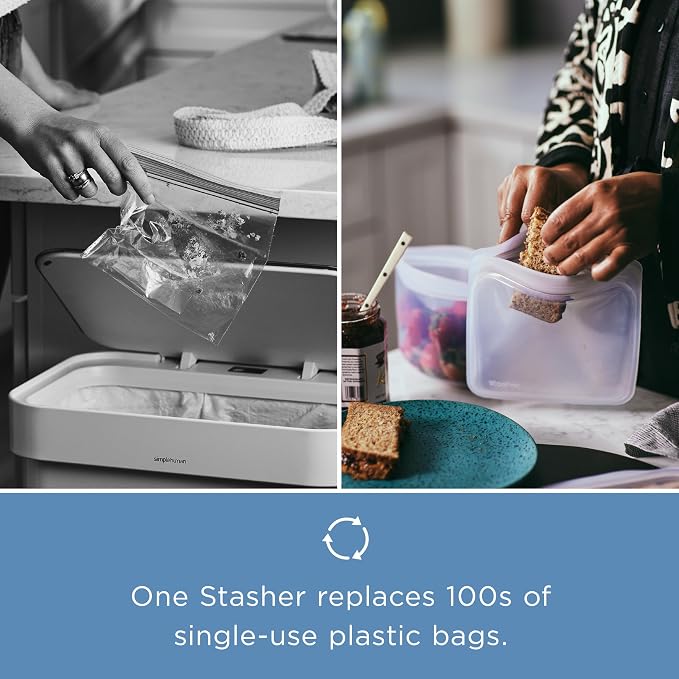 Stasher Premium Reusable Silicone Bag, Stand-Up Mid Bag, Deep Ocean, 56 oz | Food-Safe Silicone, Reusable Freezer Bags, Microwave, Dishwasher, Pantry, Meal Prep, Food Storage Bag, Eco-Friendly