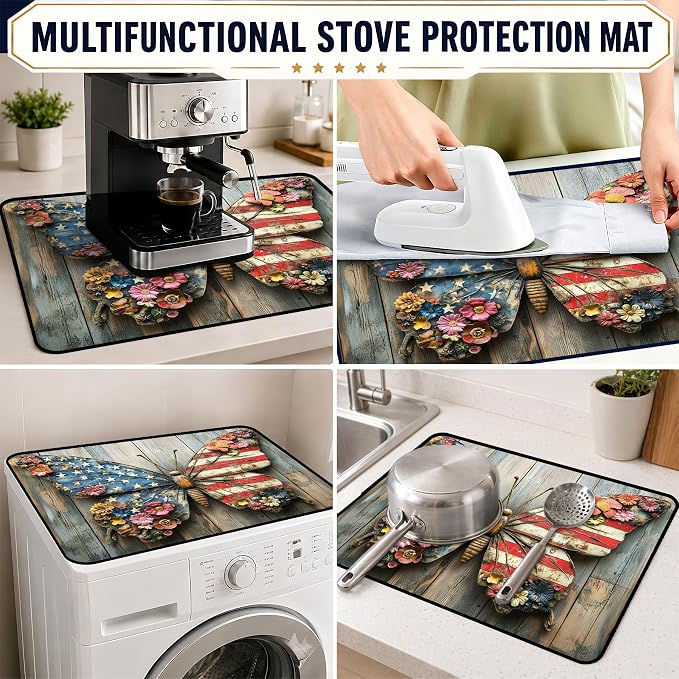 Patriotic Electric Stove Top Cover | Heat Resistant Glass Cooktop Protector for Kitchen Ceramic Countertops, Multiuse Stove Cover and Dish Drying Mat