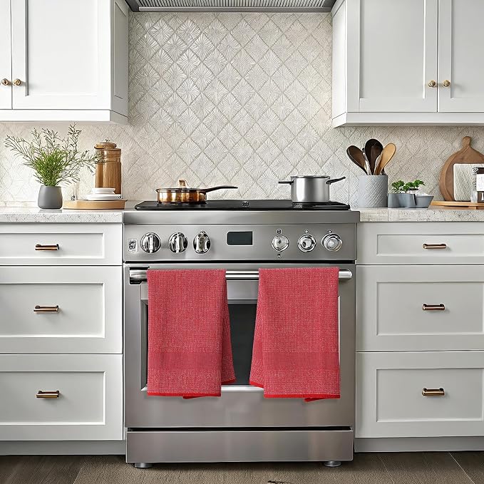 Mordimy Premium Large Cotton Kitchen Towels (18"x 28", 3 Pack), Red | 100% Ring Spun Cotton, Super Absorbent, 380 GSM, Flat & Terry, Soft, Hanging Loop Dish Towels