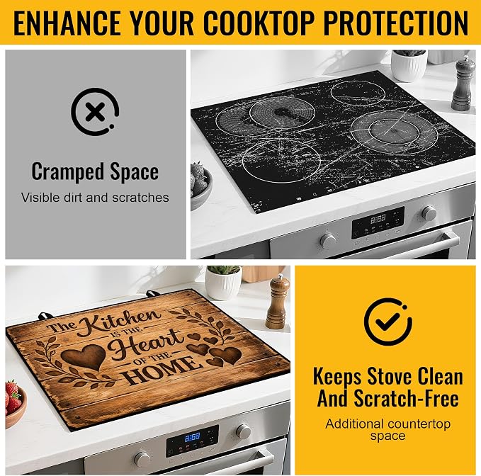 NYZE Stove Top Cover for Electric Glass Stove, 28" x 20" Flat Top Cooktop Protector, Electric Cooktop Cover, Rustic Kitchen Decorative Extra Counter Space for Kitchen