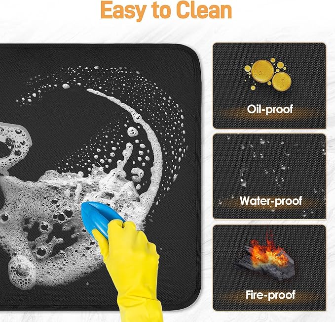 2 PCS Heat Resistant Mats for Countertop Air Fryer, 20x16in, Black | 1022 ℉ Fireproof mat, air fryer accessories for ninja, cosori, waterproof hot pads for kitchen toaster, oven, coffee maker