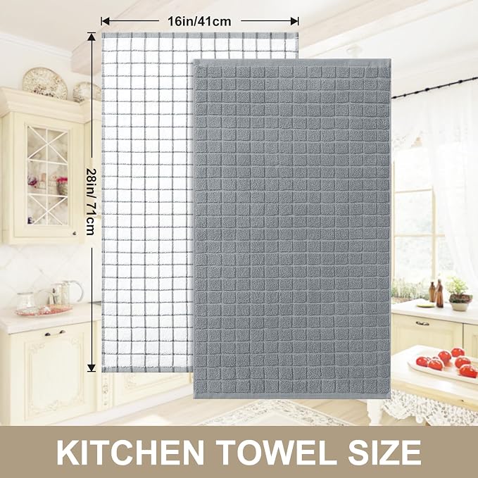 Homaxy Large Premium Cotton Kitchen Towels 16"x 28", 4 Pack, Grey | Natural Ring Spun 390 GSM Dish Towels, Super Absorbent Terry Kitchen Hand Towels, Soft Tea Towels with Hanging Loop