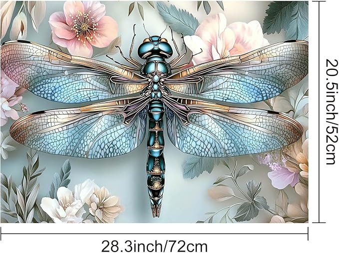 HOMETITUTE Dragonfly Stove Top Cover 28x20 Blue Metallic Diatomite Mat