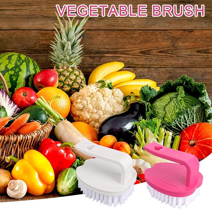 2pcs Vegetable Scrubber Brushes, 8x7x6.5cm/3.15x2.76x2.56in PP Material Fruit and Veggie Brush with Stiff Bristles and Handle for Potatoes Carrots & Fruits (Red & White)