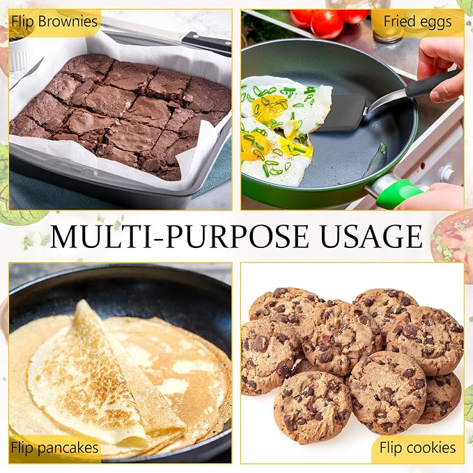 Silicone Cookie Spatula Turner 2 Pack Mini Brownie Spatula Flexible Kitchen Small Silicone Turner for Nonstick Cookware Heat Resistant No Scratch Flipper for Egg(Solid Flat,Grey)