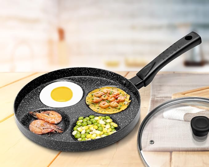MyLifeUNIT Egg Frying Pan, 4-Cup Nonstick Fried Egg Pan, Aluminum Egg Cooker Pan with Lid and Spatula