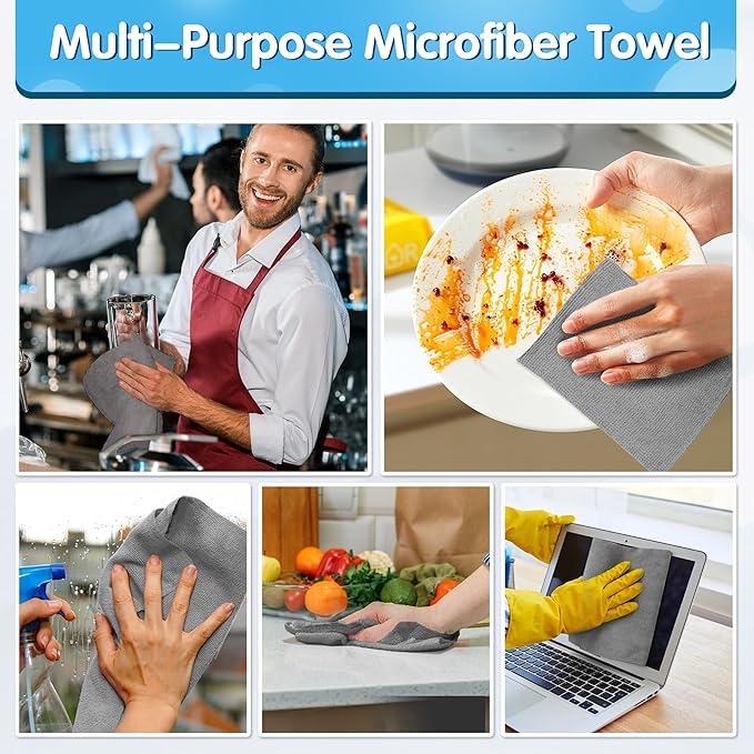 Shop Towels, Pack of 150, Grey Microfiber Cleaning Cloth Bulk, Microfiber Towels for Cars, All-Purpose Absorbent Cleaning Rags, Dust Cloth for Automotive, Mechanic, Garage, 11.5 x 11.5 inch