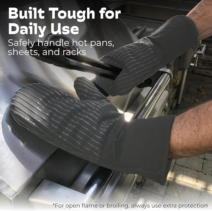 Silicone Oven Mitts - Gray Set of 2-12.5" - Heat Resistant to 536 F / 280 C Kitchen Gloves - Professional Grade Protection Hot Cooking Baking