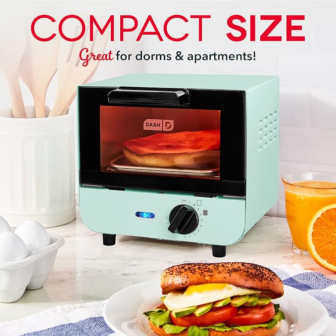 DASH Mini Toaster Oven Cooker for Bread, Bagels, Cookies, Pizza, Paninis & More with Baking Tray, Rack, Auto Shut Off Feature & Mighty Mini 10 oz Compact Personal Bottle Blender with Travel Lid, Aqua