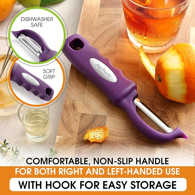 Spring Chef Swivel Vegetable Peeler w/Ergonomic Handle, Set of 2, Purple | Premium Potato Peeler w/ Ultra Sharp Stainless Steel Blades, Multifunctional Veggie Peeler for Apple, Carrot, Cucumber, Fruit