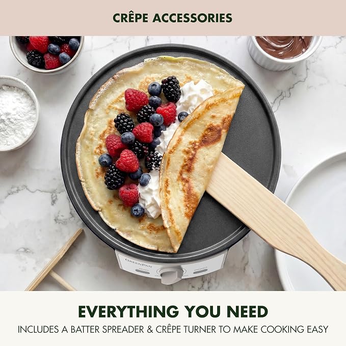 GreenPan Advanced 12" Crepe Maker, Healthy Ceramic Nonstick PFAS-Free Coating, Adjustable Temperature Control, 400°F Heating, Batter Spreader & Crepe Turner Included, Clay