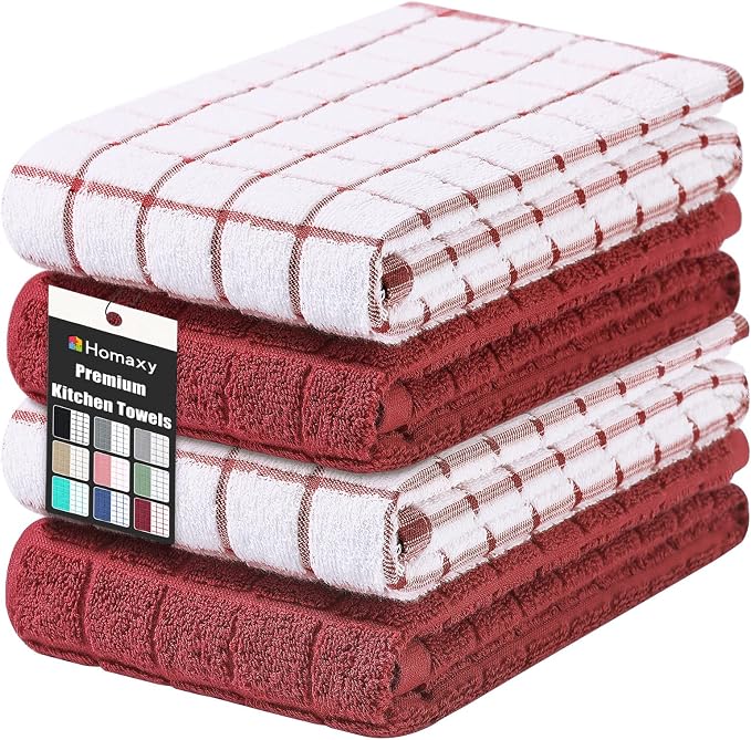 Homaxy Large Premium Cotton Kitchen Towels 16"x 28", 4 Pack, Rust | Natural Ring Spun 390 GSM Dish Towels, Super Absorbent Terry Kitchen Hand Towels, Soft Tea Towels with Hanging Loop