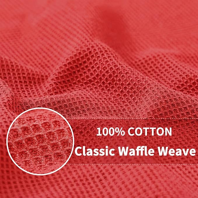 Homaxy 100% Cotton Waffle Weave Kitchen Towels, 4 Pack, Red | Soft and Absorbent Dish Towels, 16 x 26 Inches Quick Dry Hand Towels